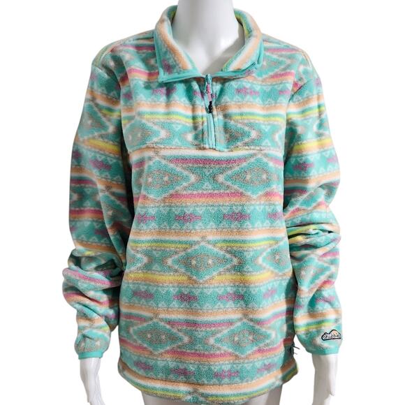 Chubbies Sweatshirt Mens Large Bright 1/4 Zip Pullover Tribal Fleece Commander N - Picture 3 of 9